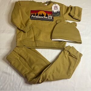 Avalanche Kids' Sweatshirt Set with Bear Ears in Mustard Yellow